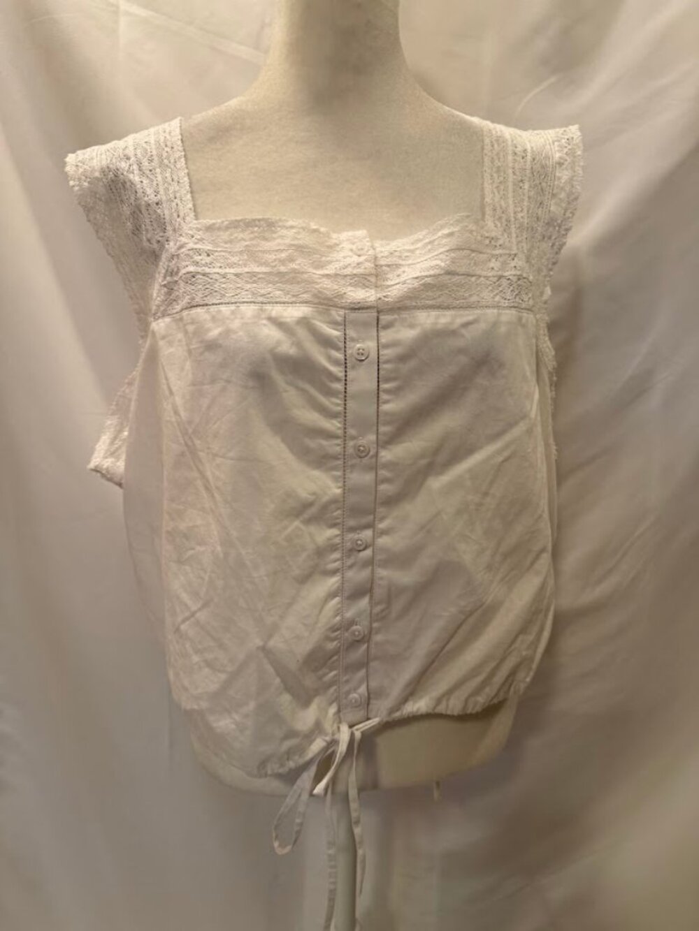 J. CREW White Lace-trim Cropped Cotton Top - XL